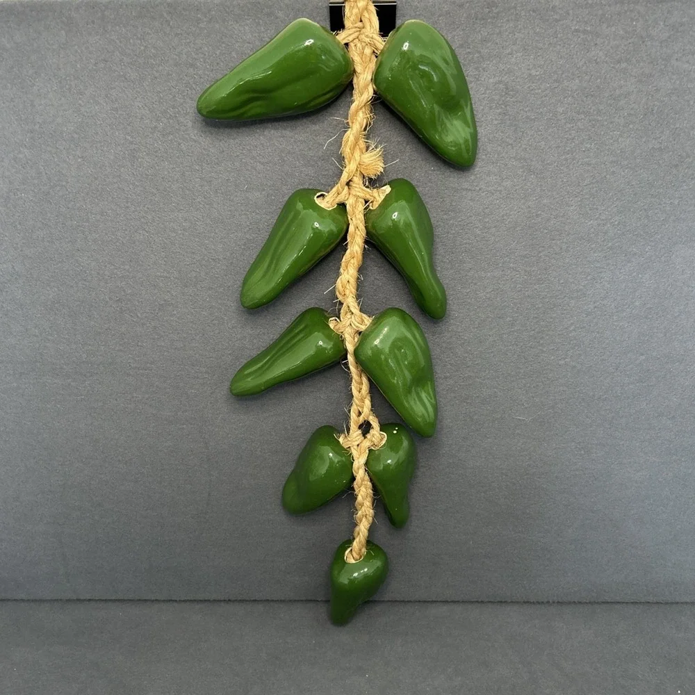 Ceramic Chili Pepper Ristra Hanging Decor Green‎ Jalapeno Peppers 25